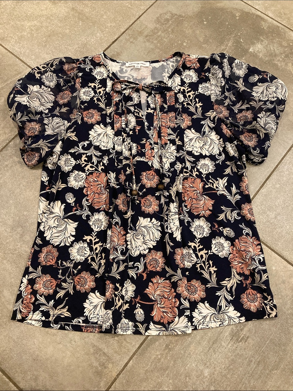 Navy/Black Blouse with Pink Floral Swirl